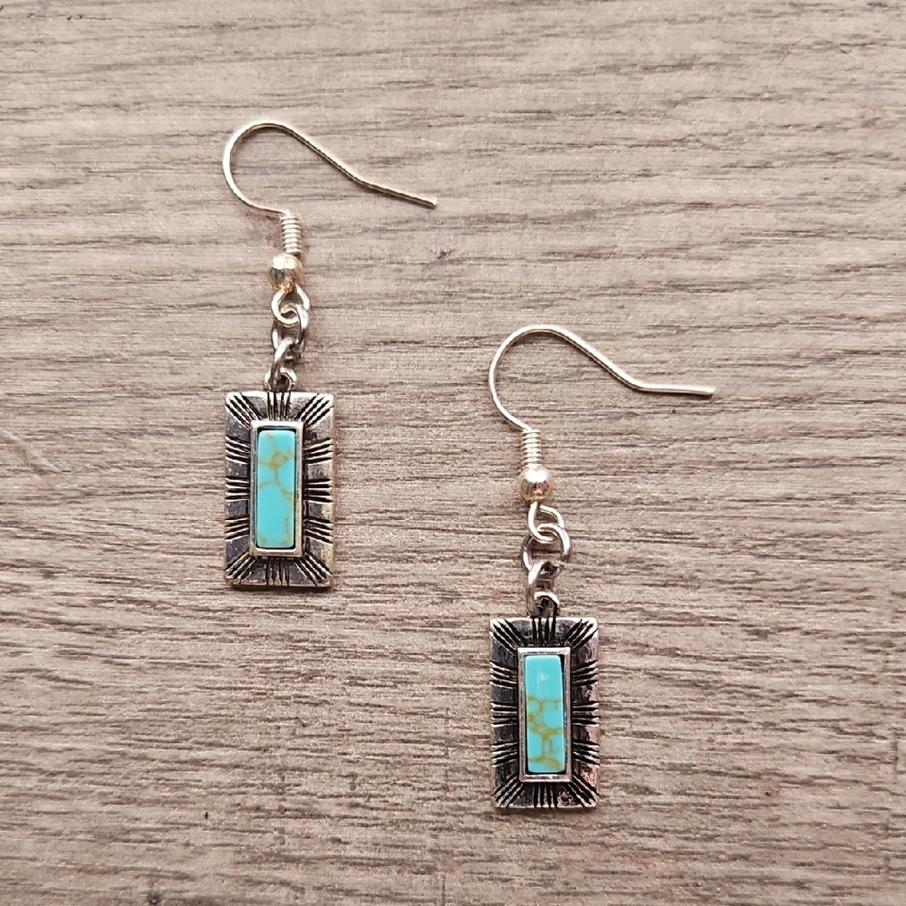 Artisan Silver Earrings with Turquoise Inlay